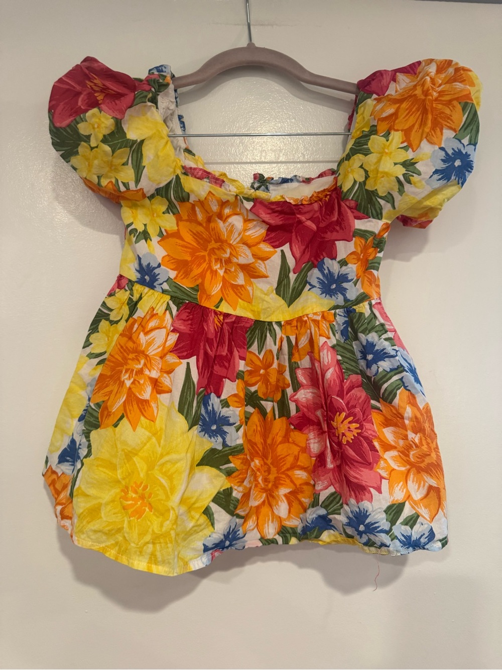 Janie and Jack Girls Floral Puff Sleeve Top Yellow Orange Red Size 8